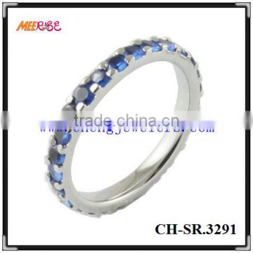 Blue dimond inlay stainless steel narrow ring