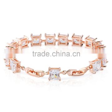 China gold jewelry factory women's clear Princess Cut crystal zircon diamond tennis bracelet