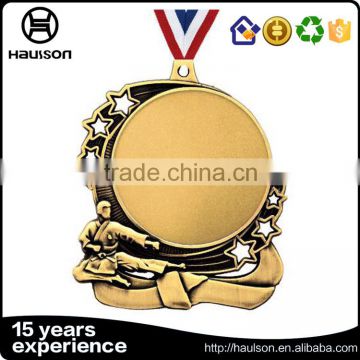 wholesale custom 3d embossed die casting iron brass zinc alloy antique gold plated blank medal with ribbon