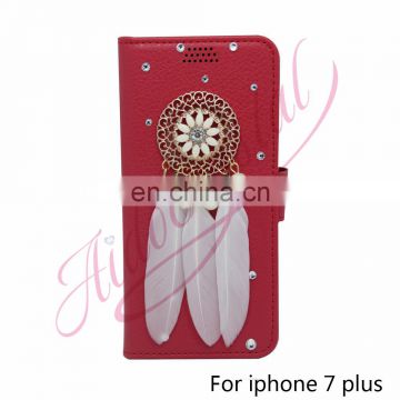 Aidocrystal Cell Phone Cases Covers i7 red Leather Stand Flip Wallet For Apple iPhone 7 / 7 plus Mobile Case With Card Slot