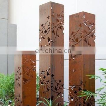 Rustic outdoor decoration corten steel garden light box sculpture