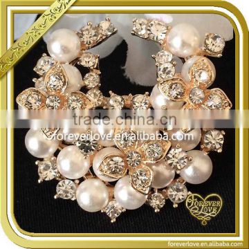 Light Gold Pearl Rhinestone Brooches Pins Wholesale FB026