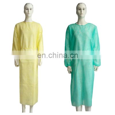 Yellow Pink Blue Green Non Woven PP Surgical Medical Disposable Protective Polyethylene Isolation Gowns for Hospital