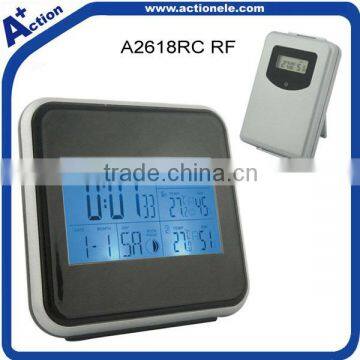 Radio Controlled DCF-77 Weather Station Digital Alarm Clock with LED Backlight/RF