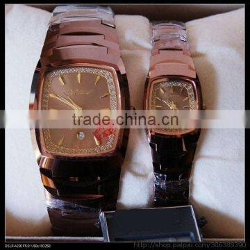 Rose gold square barrel tungsten steel couple watches