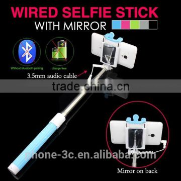 best seller product 2015 Wired foldable selfie stick with mirror, monopod selfie stick for nokia lumia 1520
