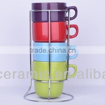 Wholesale Ceramic stackable mug set with rack