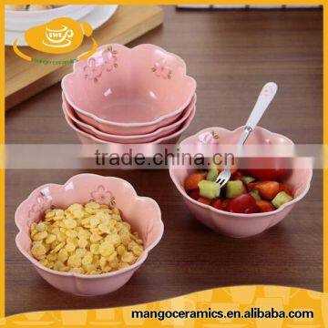 Japanese style pink relief sakura ceramic salad bowl