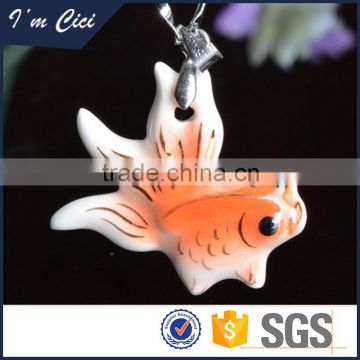 Costume jewelry fish shape pendant porcelain necklace CC-S044