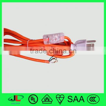High quality braided textiled wire of USA 3 pin plug copper cable with 303 switch