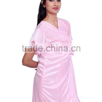 Women Night Wear Fabric Satin Pink