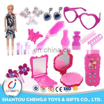 Hot sell make up set toys with doll plastic beauty girl cosmetics