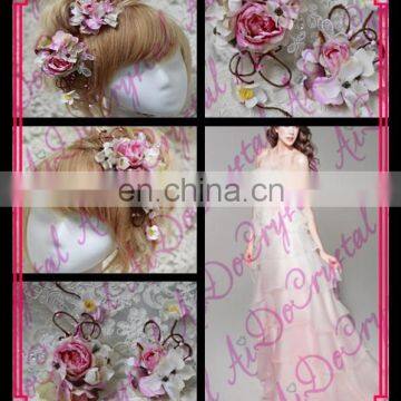 Aidocrystal fashion classic Bridal flower Hair Piece raw material pink hair accessories