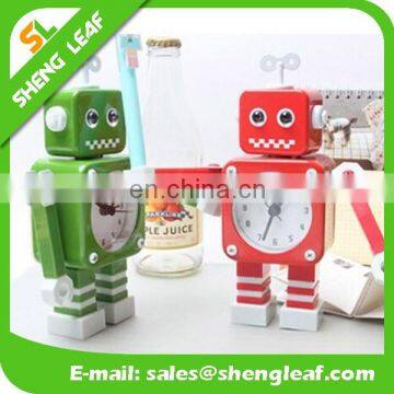 Steel robot small alarm clock Metal deformation creative clock Eyes shine