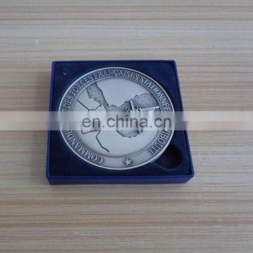 Personalized Vintage Silver Embossed Logo Metal Souvenir Medal Coin in Gift Box