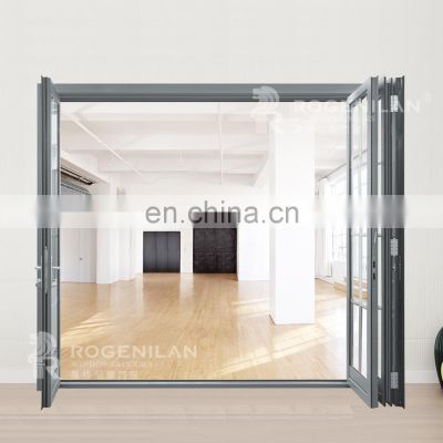 Aluminum alloy bi folding patio doors designs 8 panels double glass glazing low e tinted grey for interior house living rooms