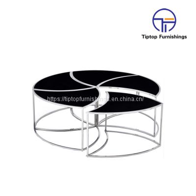 Stainless Steel Leg Base Coffee Table Mirror Glass Side Table Modern Round Pure Glass Top Small Coffee Table