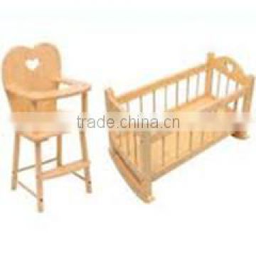 Children's Dolls Wooden Cradle Cot Bed & High Chair Toy Set Role Play Furniture