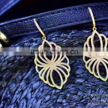 Fashion jewelry 925 silver prong-setting women leaf belt earrings