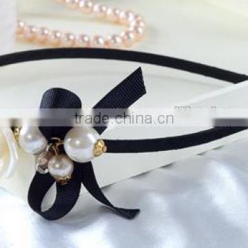 hotselling handmade beaded flower ribbon bow plastic headband hair accessories