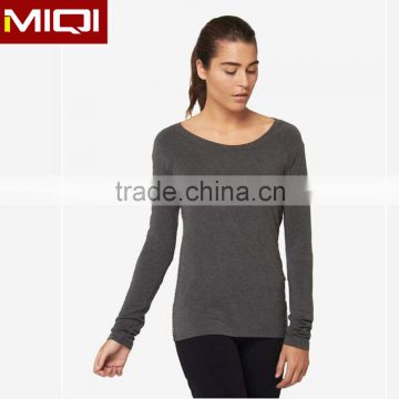 Custom fitness wear wholesale sports long sleeve fitness women top with wide round neck