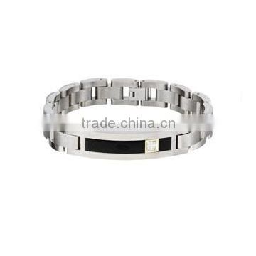 Stainless Steel hot selling polished black enamel ID bracelet W/ CZ