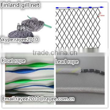 Gill net China Handmade finland fishing net,double knot 10 mesh depth x  100m length with float rope and lead rope of bird net / BOP net /Trellis net/  fishing net from China