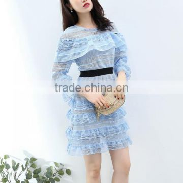 2017guangzhou women lace hollow patchwork dress
