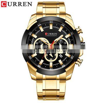 CURREN 8361 Big Gold Stainless Steel Watch Men Japan Analog Quartz Waterproof Calendar Business Watches For Men