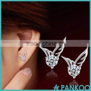Fashion Womens 925 Silver Jewelry Angel Wings Crystal Ear Stud Earrings