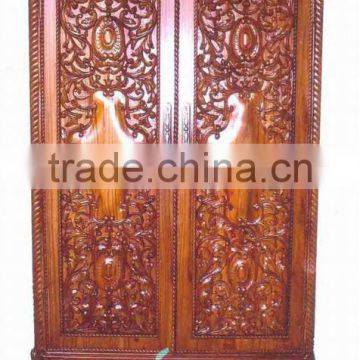 Wood hand carved wardrobe, antique carved cupboard, Wood carved almirah, solid wood wardrobe