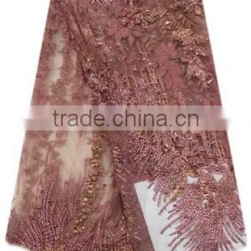 Shanghai bestway fashionable shiny textile material fabric French lace fabric Nice Tulle lace with Sequins and beads FL1395