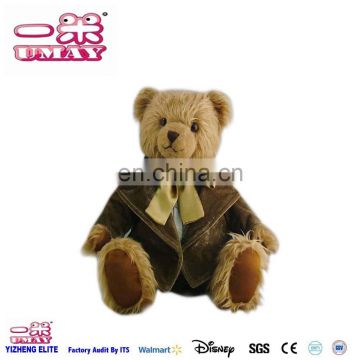 2017 New plush toy stuffed sitting brown teddy bear wear business suit Umay-T004