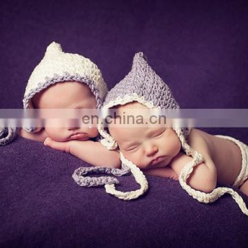 Crochet Newborn Twins Hat,Newborn Pixie White/Lavaner Twins Bonnet ,Newborn Photography Bonnet For Twins