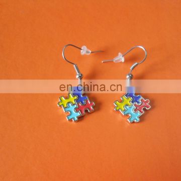 puzzle shape Autism awareness metal earring for charity