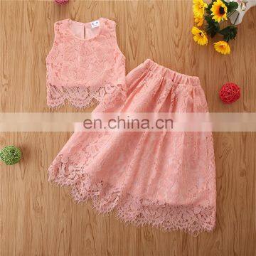 A0158# Sleeveless Crop Top Shirts Tulle Lace Skirt Clothing set Summer Girl 2PCs Kids lace outfit Child Baby Girls Clothes Set
