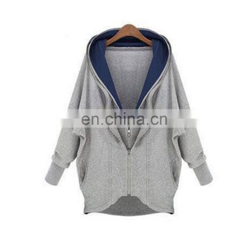 women's new fall and winter hooded coat with double zipper in solid color long-sleeved hoodie