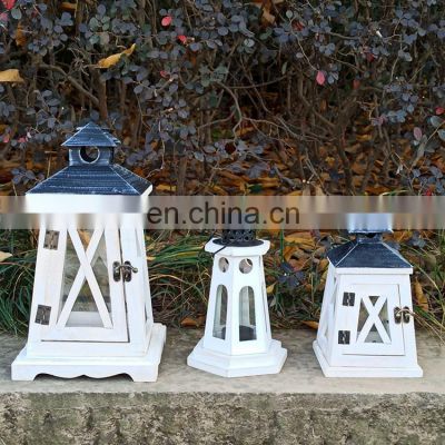 Outdoor Garden And Indoor White Wood GLass Lantern Handmade Decorative Wedding Wooden Candle Lantern