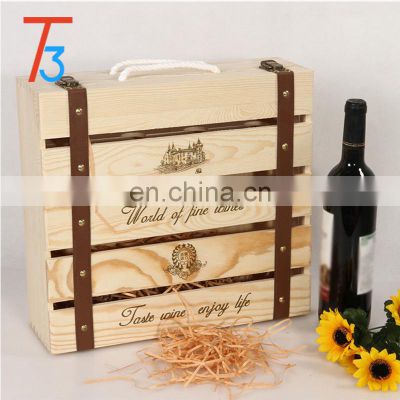 custom pine wooden wine crate storage gift box