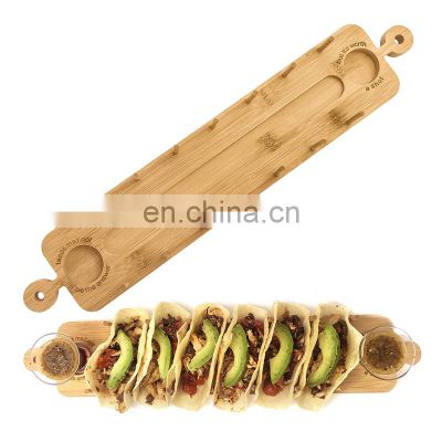Bamboo Taco Holder Stand, Large Taco Tray Plates Holds 6 Soft or Hard Tacos and 2 shot glasses- Perfect for Party, Bar, Gifts,
