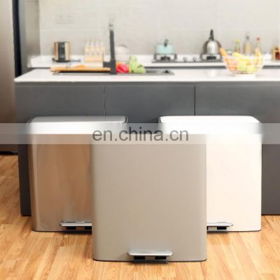 New High Quality Two Compartments 36L 56L Recycle Bin Stainless Steel Pedal Recycle Bin with Lid-lock Function