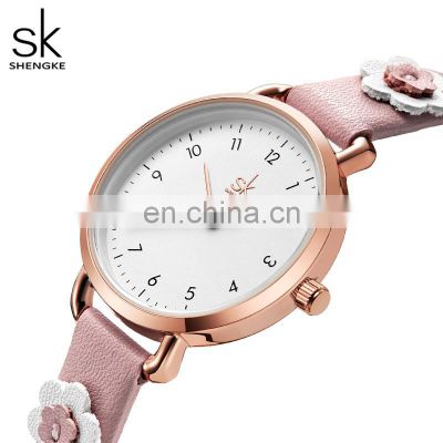 SHENGKE Children Flowers Decoration Handwatchs Young Girls Cute Wristwatchs Simple Design Dropshipping  Watches K9019