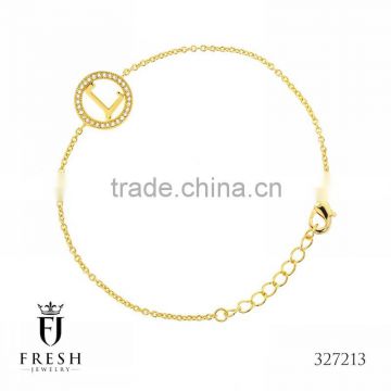 327213 L Letter Gold Plated Bracelet - Wholesale Gold Plated Jewellery, Gold Plated Jewellery Manufacturer, CZ Cubic Zircon AAA