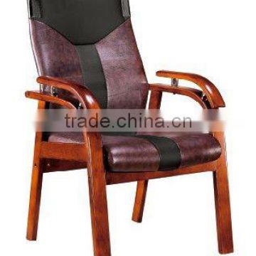 Luxury new design dark purple genuine leather and wood executive chair with arm rest (FOHF-38#)