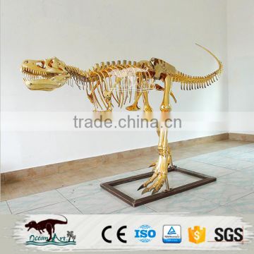 Fashionable showcase decorate golden dinosaur skeleton
