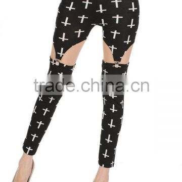 European And American Style Print Cross Cut Out Sexy Clubwear Leggings For Women