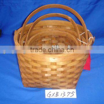 Natural bamboo storage basket with handle eco-frienly round shape