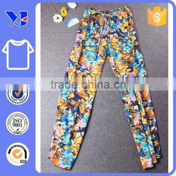 Hot sell elastic thin waist long women colorful loose floral trousers