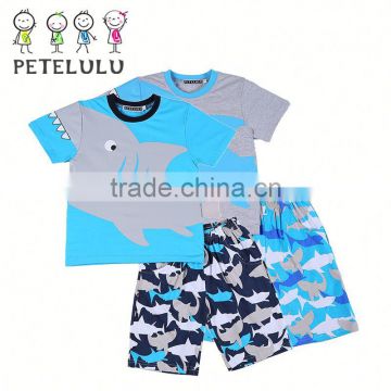 2016 Summer Kids Clothes Petelulu Children Factory Boys Summer Animal Pajamas Wholesale Cotton Pajamas