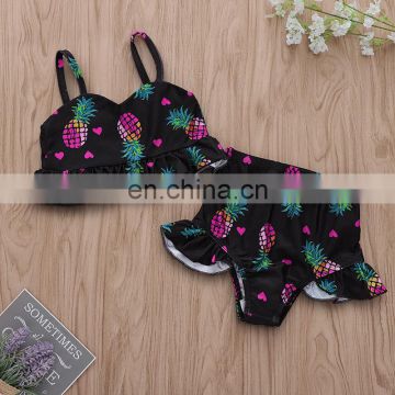 2 PCS Set 2019 New Item Summer Heart Toddler Bathing Suit Pineapple Full Print Black Toddler  Swimsuit